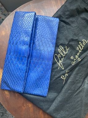 Blue Python-Embossed Leather Clutch